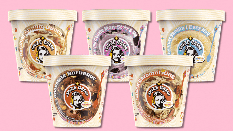 Five Smize Cream containers disappear until only Salted Caramel King remains.