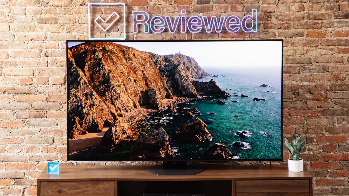 The Hisense U8N Mini-LED TV displaying a coastal cliff along with the ocean.