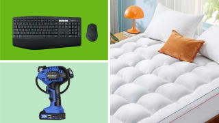 A collection of items on sale at Amazon displayed in front of various backgrounds.