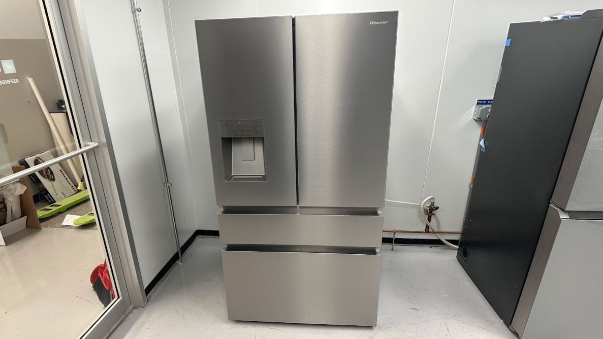 The Hisense HRM260N6TSE French-door refrigerator set up in our testing lab.