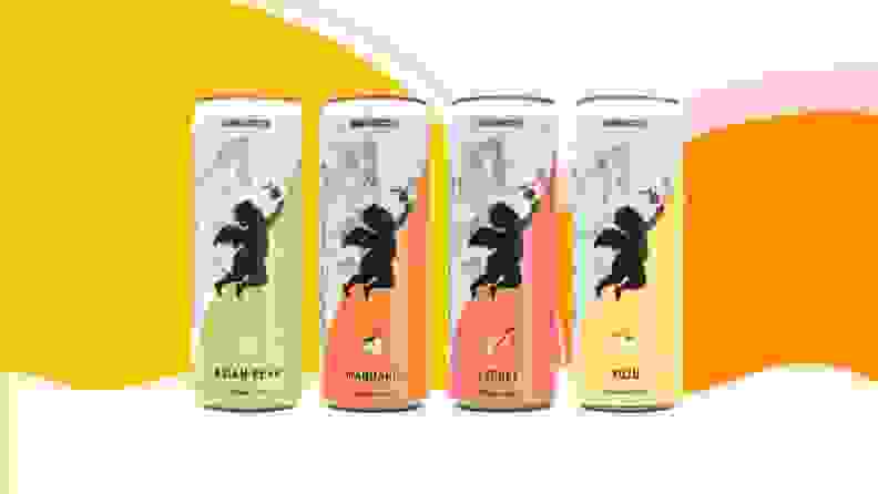 Four Nectar seltzer cans in varying flavors on a colorful background.