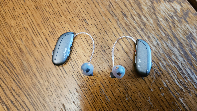 Jabra Enhance Select 500 hearing aids placed on a table