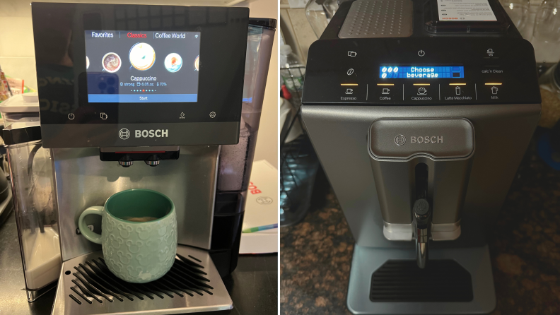 Left: Bosch 800 series espresso maker. Right: Bosch 300 series espresso maker.