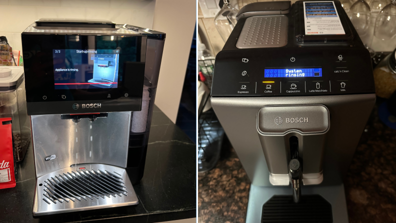 Left: Bosch 800 series espresso maker. Right: Bosch 300 series espresso maker.