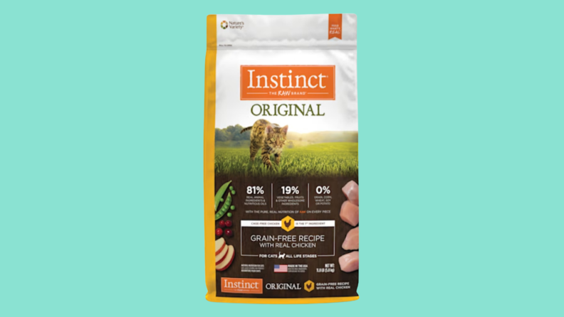 A bag of Instinct Original Grain Free Recipe with Real Chicken Natural Dry Cat Food.