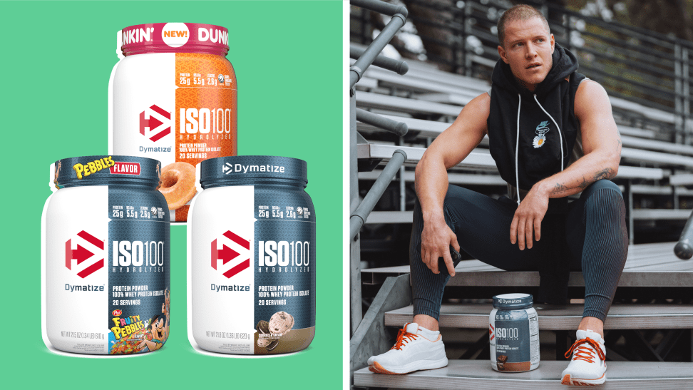 49ers running back Christian McCaffrey and Dymatize protein powder