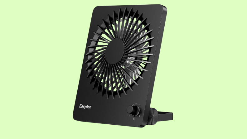 EasyAcc Desk Mini Fan on green background