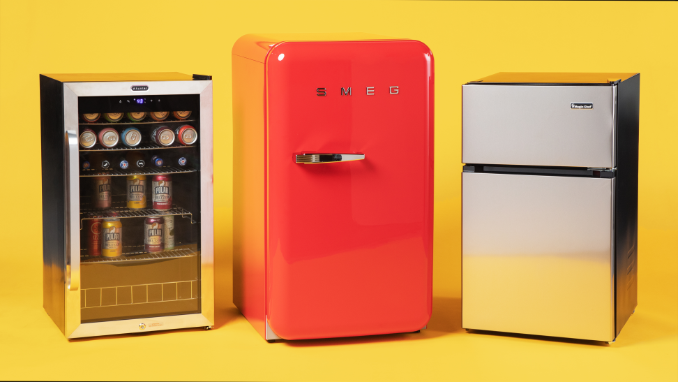 A shot of three of our top-testing mini fridges, the Whynter BR-1211DS, Smeg FAB10URRD3, and Magic Chef HMDR31GSE.