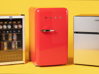 A shot of three of our top-testing mini fridges, the Whynter BR-1211DS, Smeg FAB10URRD3, and Magic Chef HMDR31GSE.