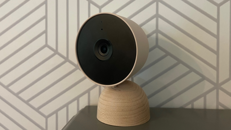 Google Nest Cam indoor sitting in a room.